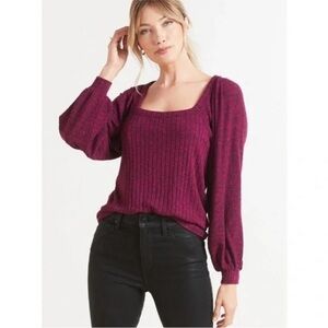 Michael Stars Polly Square Neck Knit Top Fichsia Size XS